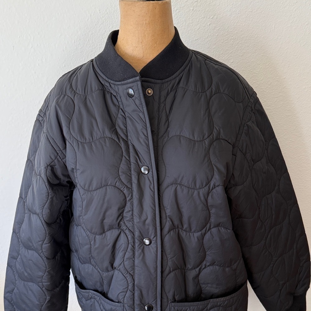 Madewell sz S Black Quilted Oversized Bomber Jacket Women’s like new condition - Picture 4 of 16